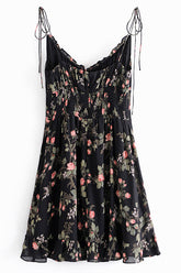 Vestido corto mini estampado negro sin mangas